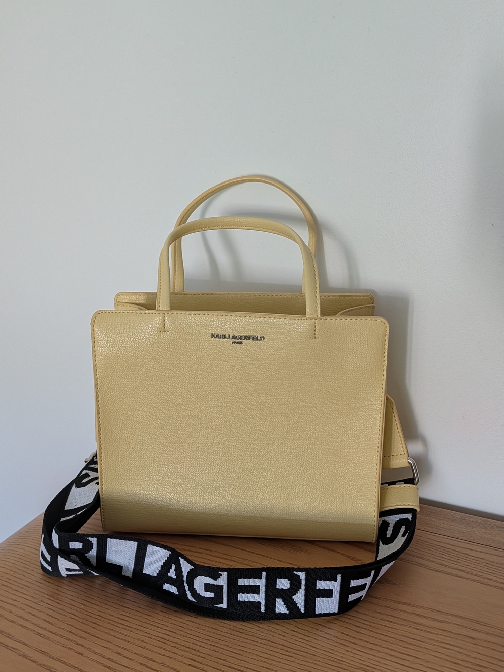 Karl Lagerfeld Lemon Yellow Structured Satchel with Branded Strap